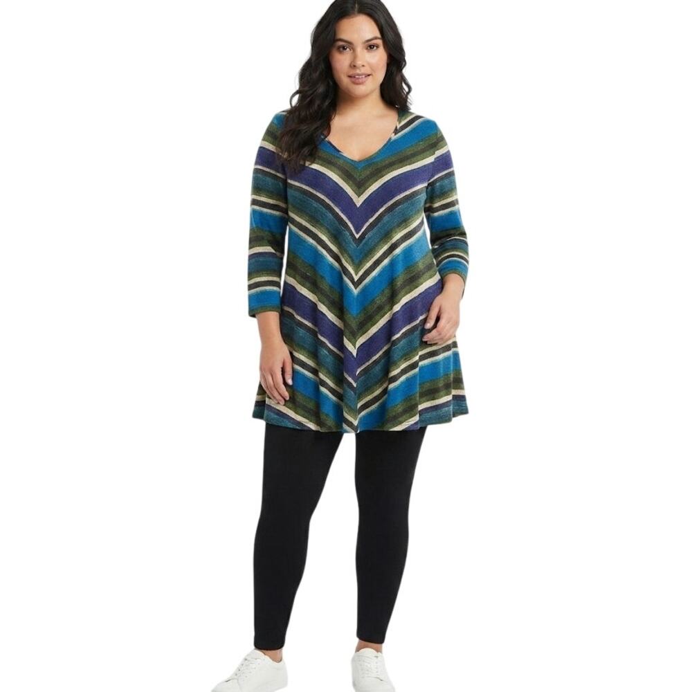NY Collection Chevron Striped Tunic Flowy Relaxed Fit Colorful Fall Plus Size 1X